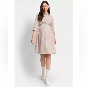 NWT Seraphine Beige Striped Long Sleeve Maternity Dress